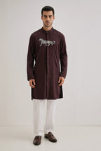 Lynx - Hand Embroidered Designer Kurta - Wine