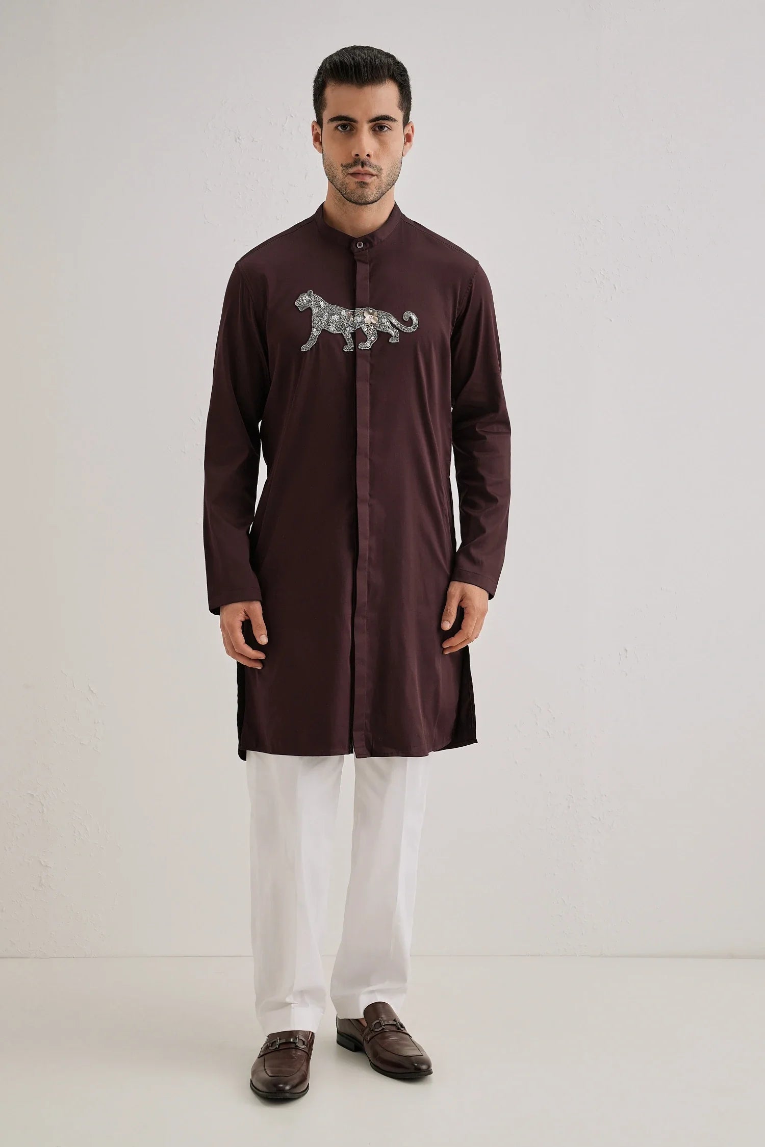 Lynx - Hand Embroidered Designer Kurta - Wine