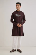 Lynx - Hand Embroidered Designer Kurta - Wine