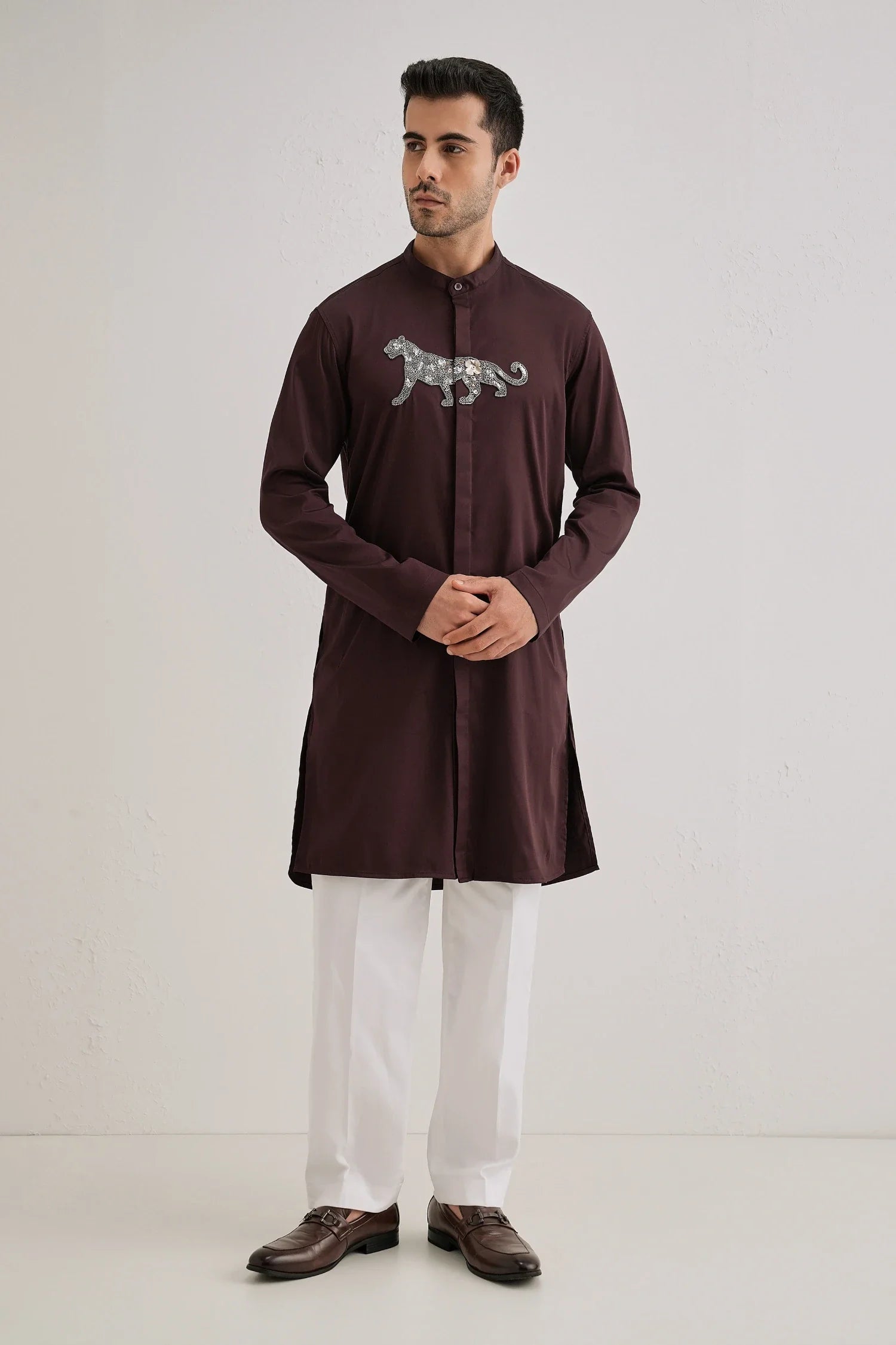 Lynx - Hand Embroidered Designer Kurta - Wine