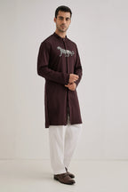 Lynx - Hand Embroidered Designer Kurta - Wine