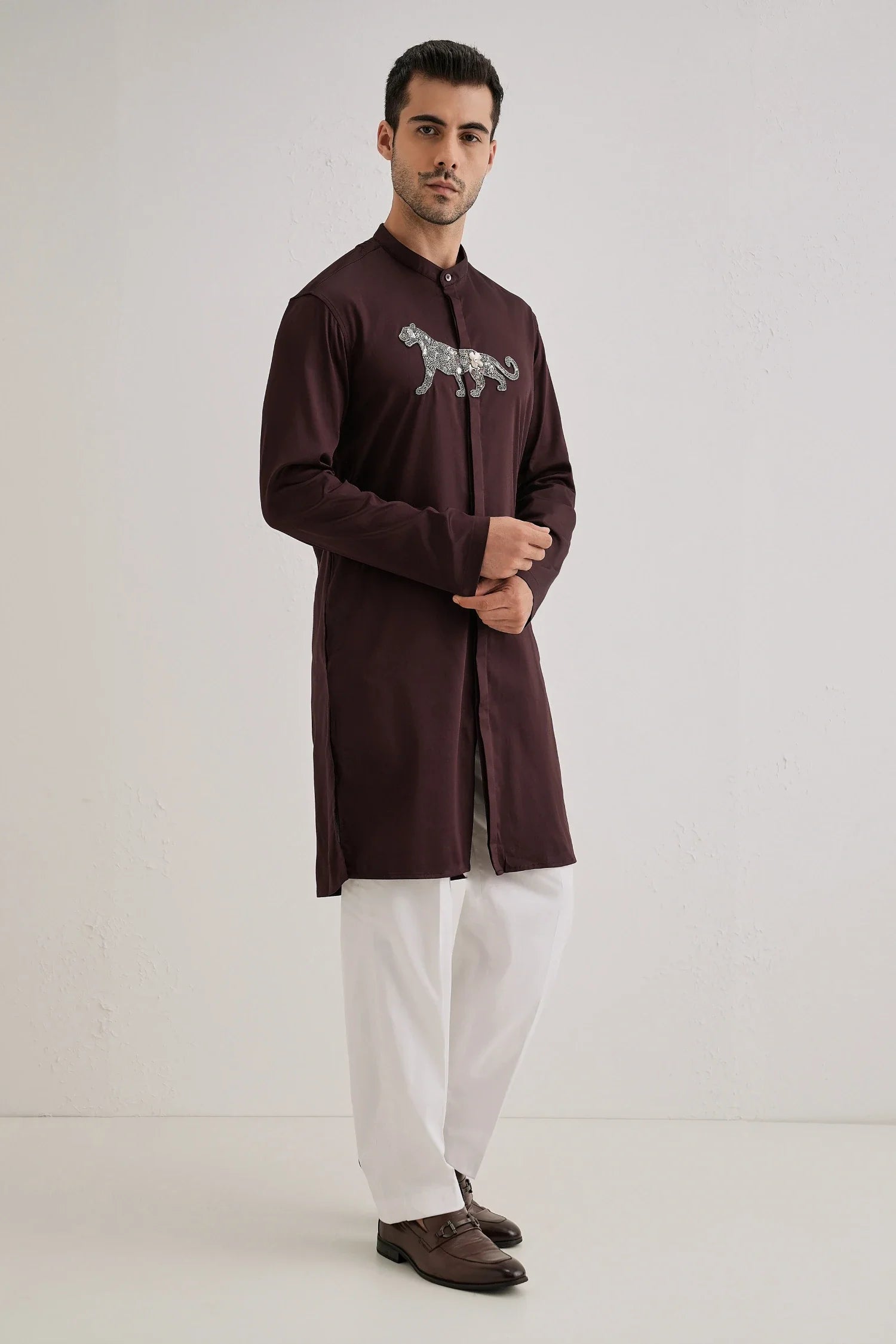 Lynx - Hand Embroidered Designer Kurta - Wine