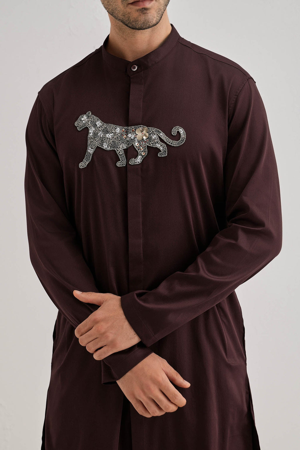 Lynx - Hand Embroidered Designer Kurta - Wine