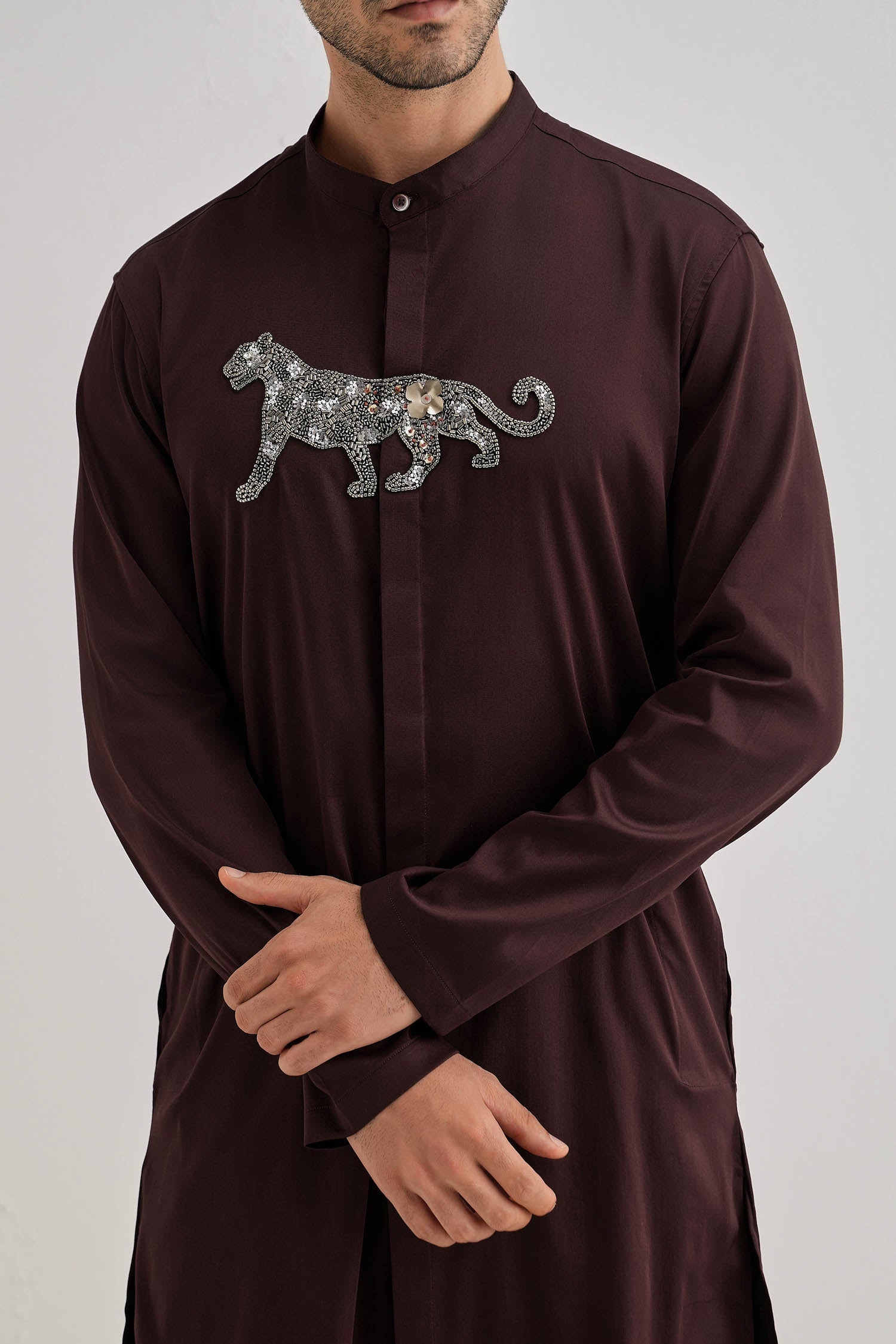 Lynx - Hand Embroidered Designer Kurta - Wine