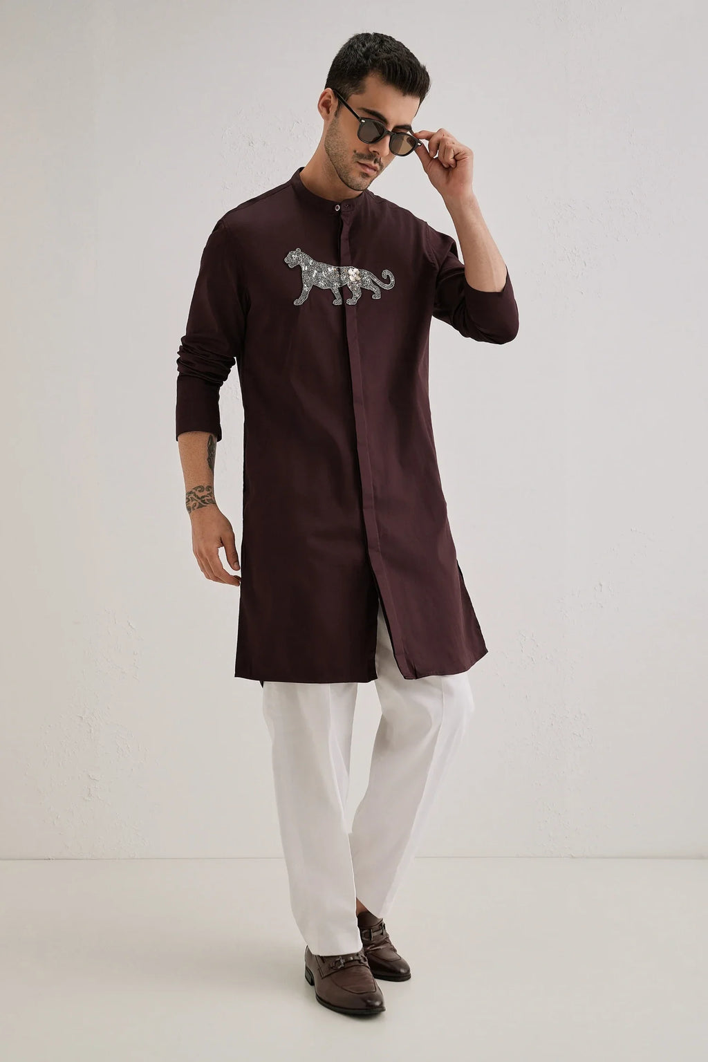 Lynx - Hand Embroidered Designer Kurta - Wine