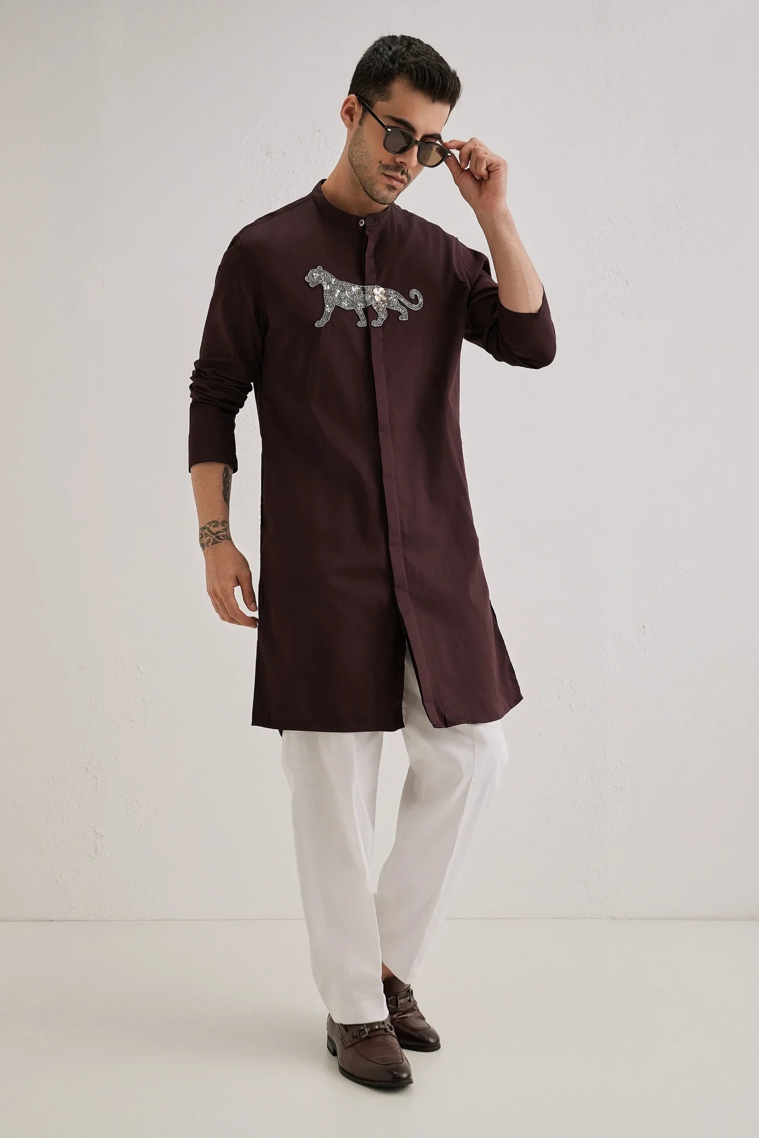 Lynx - Hand Embroidered Designer Kurta - Wine