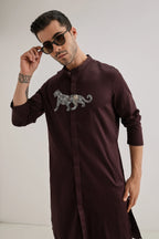 Lynx - Hand Embroidered Designer Kurta - Wine