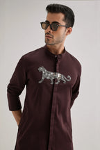 Lynx - Hand Embroidered Designer Kurta - Wine