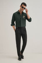 Bear-y-rich - Hand Embroidered Designer Shirt - Bottle Green