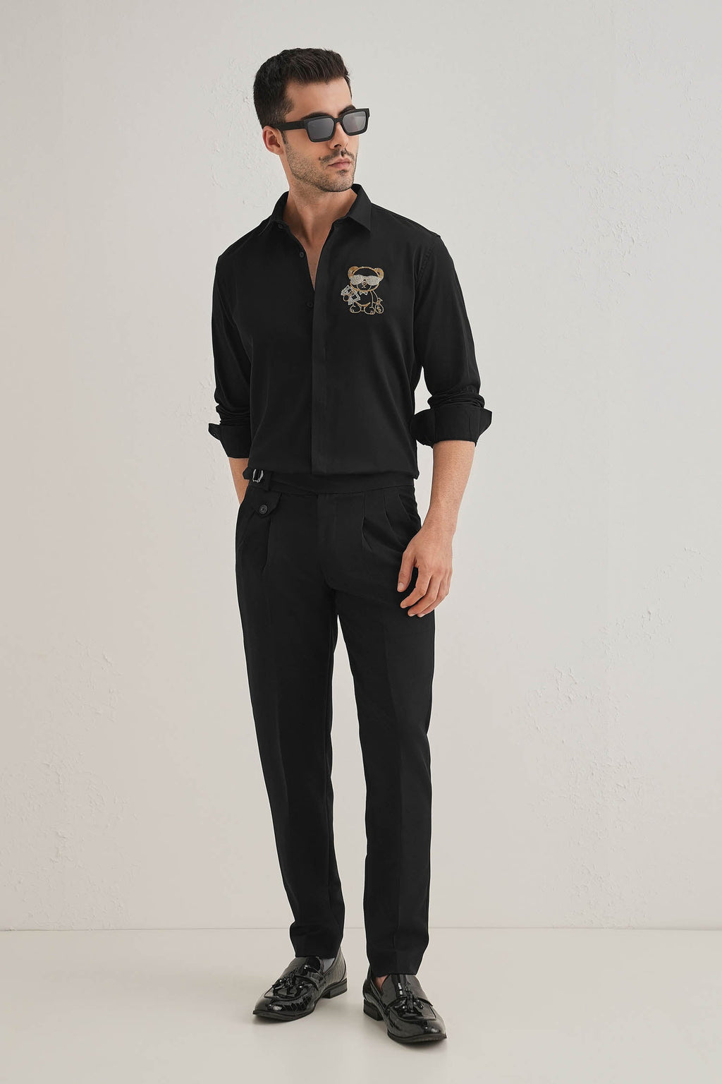 Bear-y-rich - Hand Embroidered Designer Shirt - Black