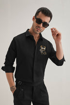 Bear-y-rich - Hand Embroidered Designer Shirt - Black