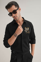 Bear-y-rich - Hand Embroidered Designer Shirt - Black