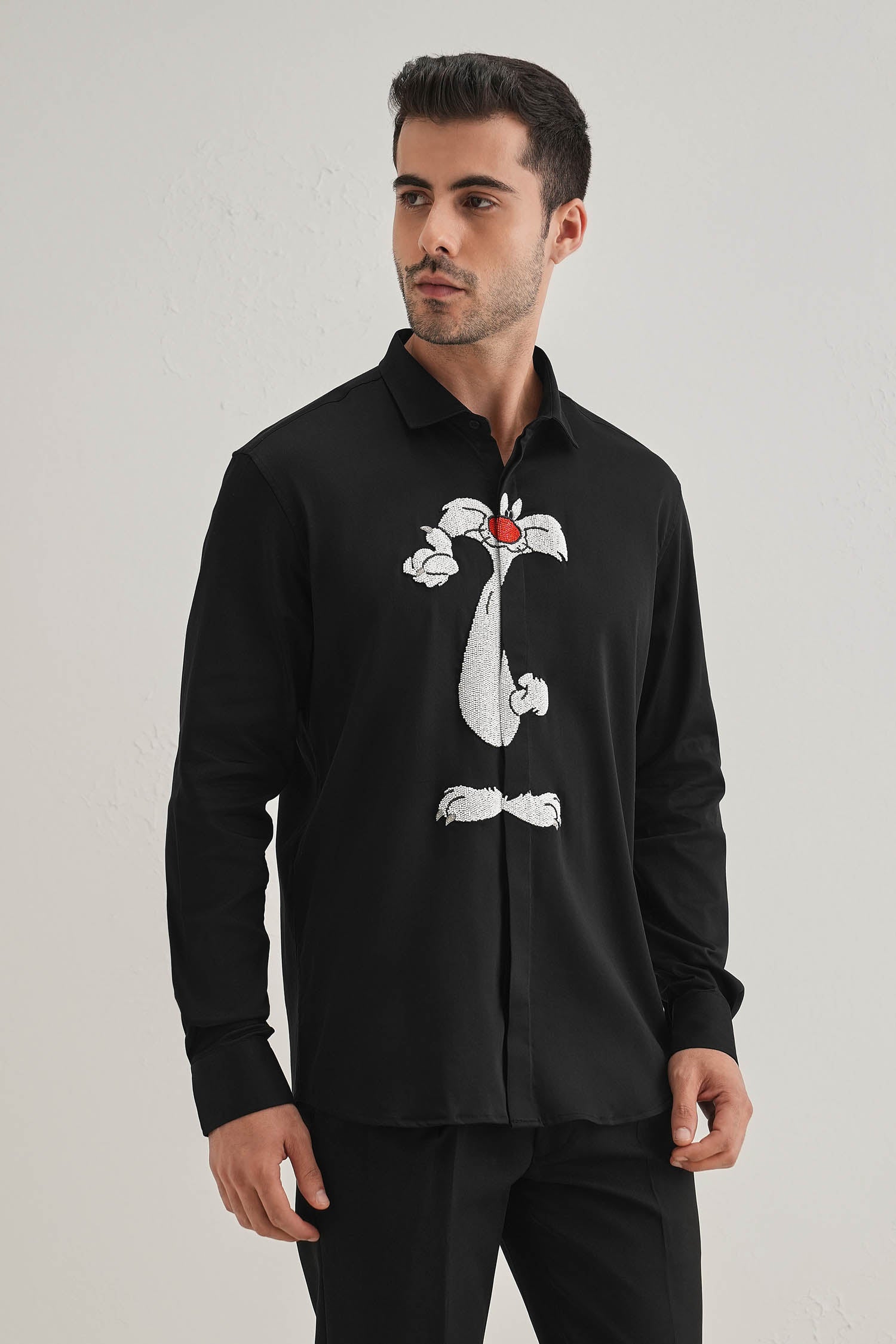 Sylvester Hand Embroidered Designer Shirt - Black