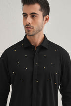 Heart Allover - Hand Embroidered Designer Shirt - Black