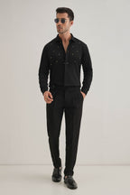 Heart Allover - Hand Embroidered Designer Shirt - Black