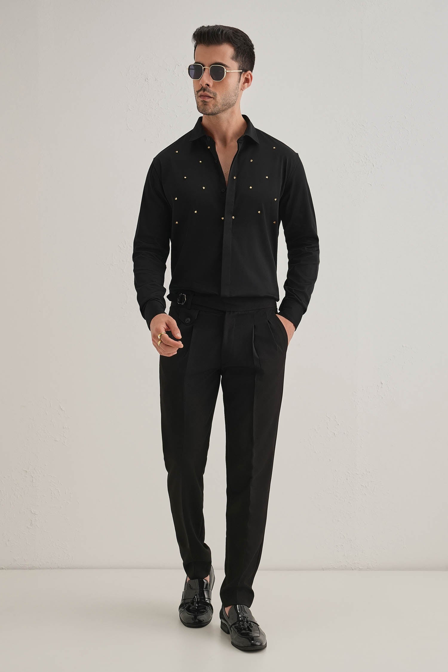 Heart Allover - Hand Embroidered Designer Shirt - Black