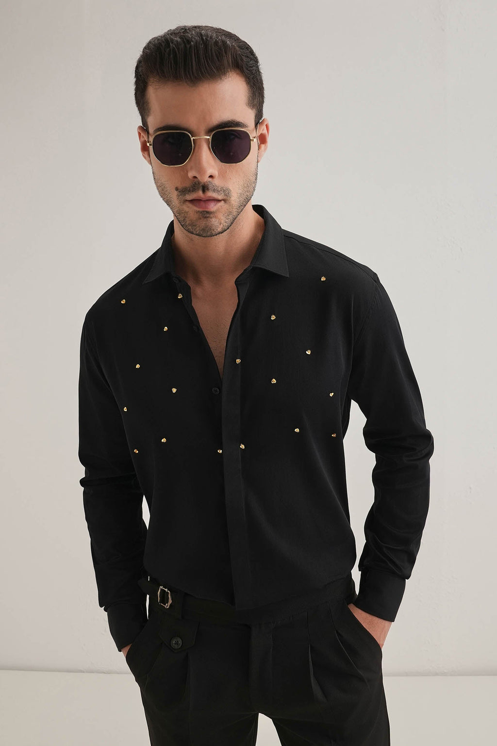 Heart Allover - Hand Embroidered Designer Shirt - Black