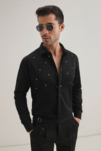 Heart Allover - Hand Embroidered Designer Shirt - Black