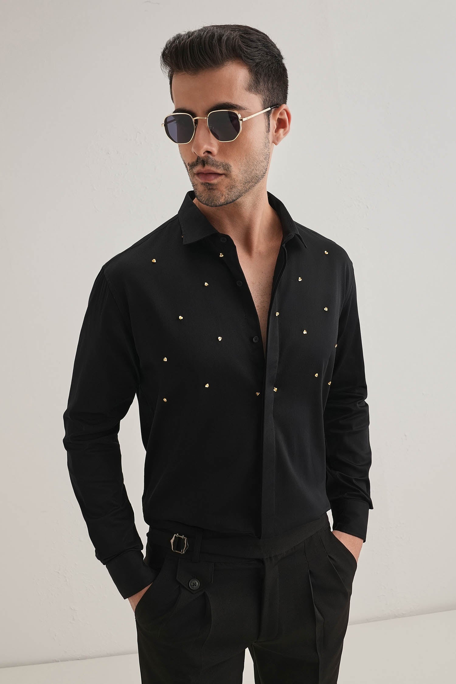 Heart Allover - Hand Embroidered Designer Shirt - Black