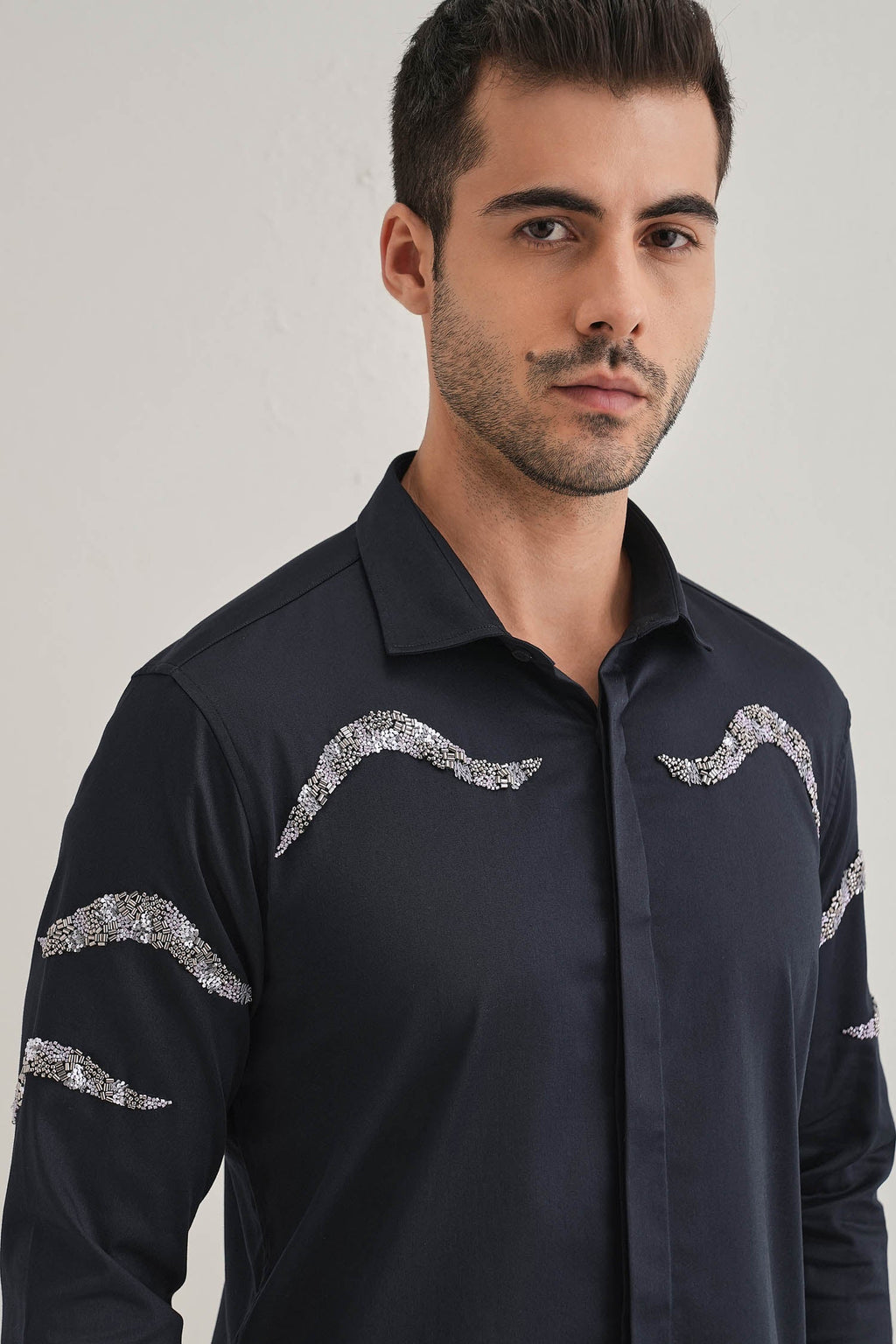 Sway - Hand Embroidered Designer Shirt - Navy