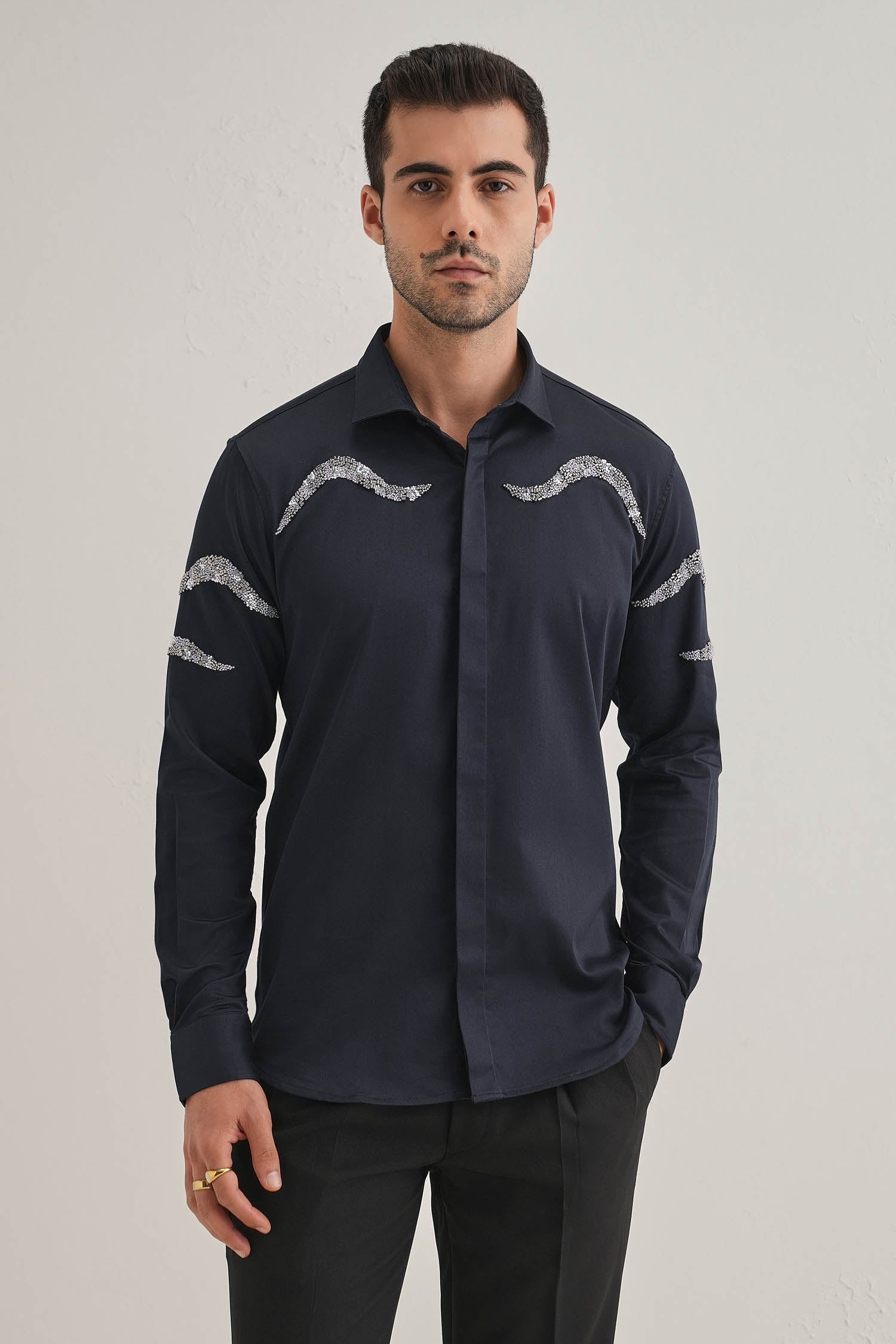 Sway - Hand Embroidered Designer Shirt - Navy
