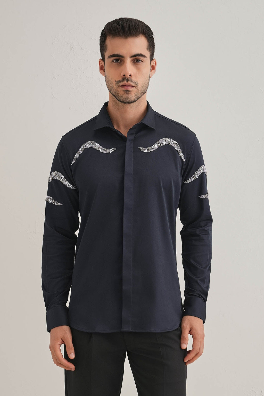 Sway - Hand Embroidered Designer Shirt - Navy
