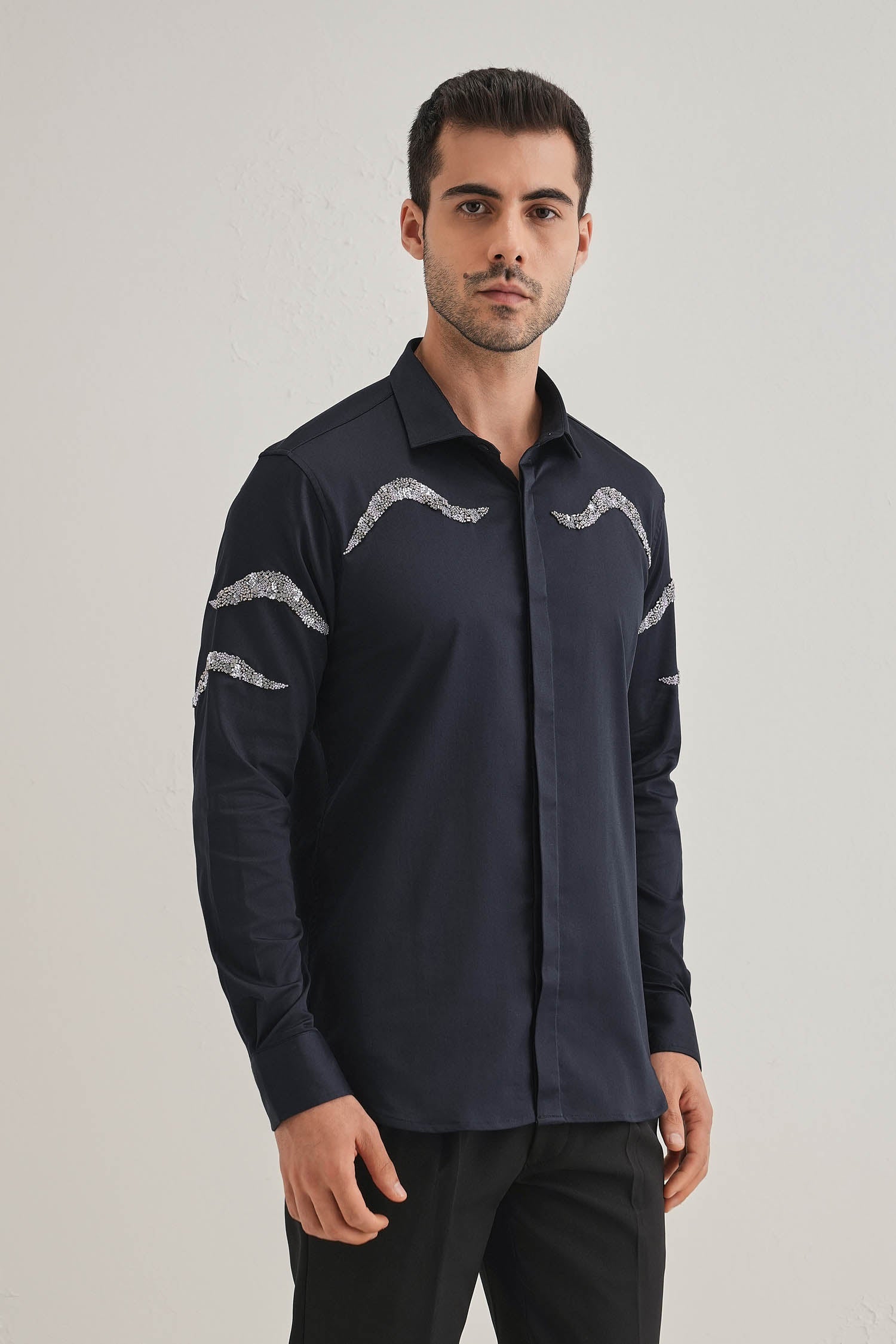 Sway - Hand Embroidered Designer Shirt - Navy