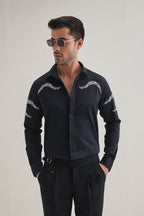 Sway - Hand Embroidered Designer Shirt - Navy