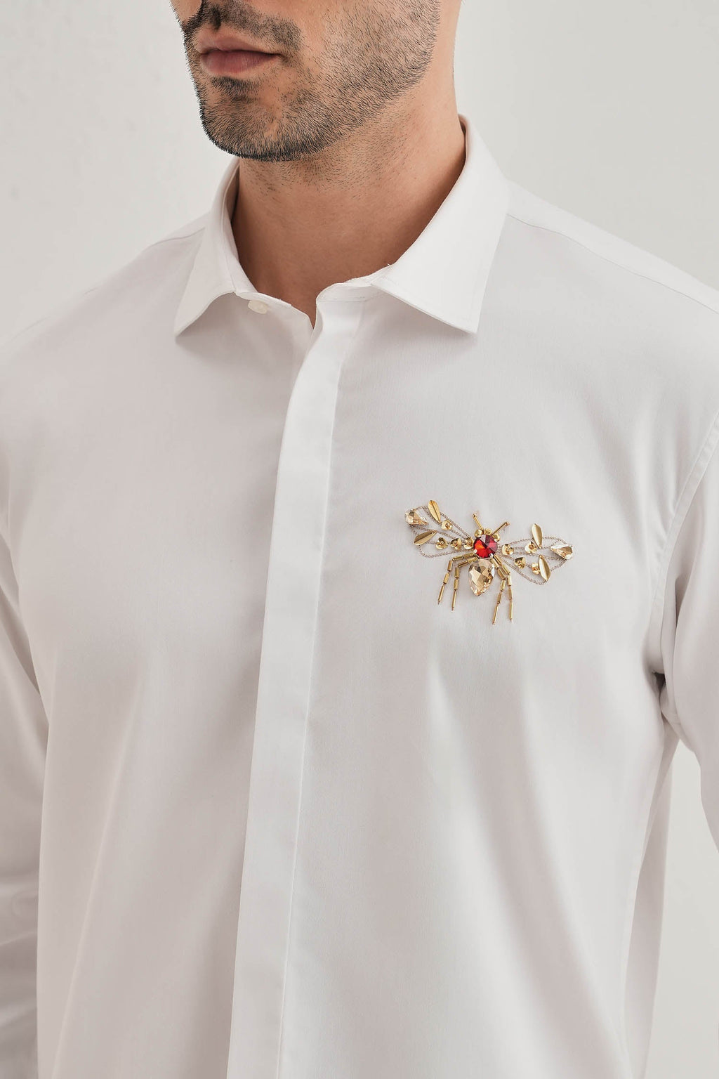 Wasp Hand Embroidered Designer Shirt -White