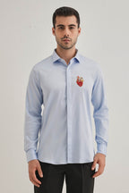 Biological Heart- Hand Embroidered Designer Shirt - Powder Blue