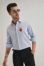 Biological Heart- Hand Embroidered Designer Shirt - Powder Blue