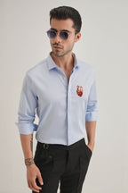 Biological Heart- Hand Embroidered Designer Shirt - Powder Blue