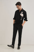 Flamingo - Hand Embroidered Designer Shirt - Black