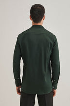 Bear-y-rich - Hand Embroidered Designer Shirt - Bottle Green