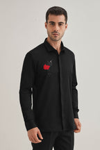 Song Bird Hand Embroidered Designer Shirt - Black
