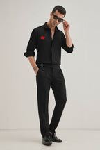 Song Bird Hand Embroidered Designer Shirt - Black