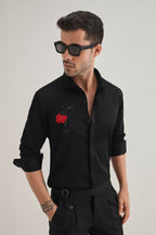 Song Bird Hand Embroidered Designer Shirt - Black
