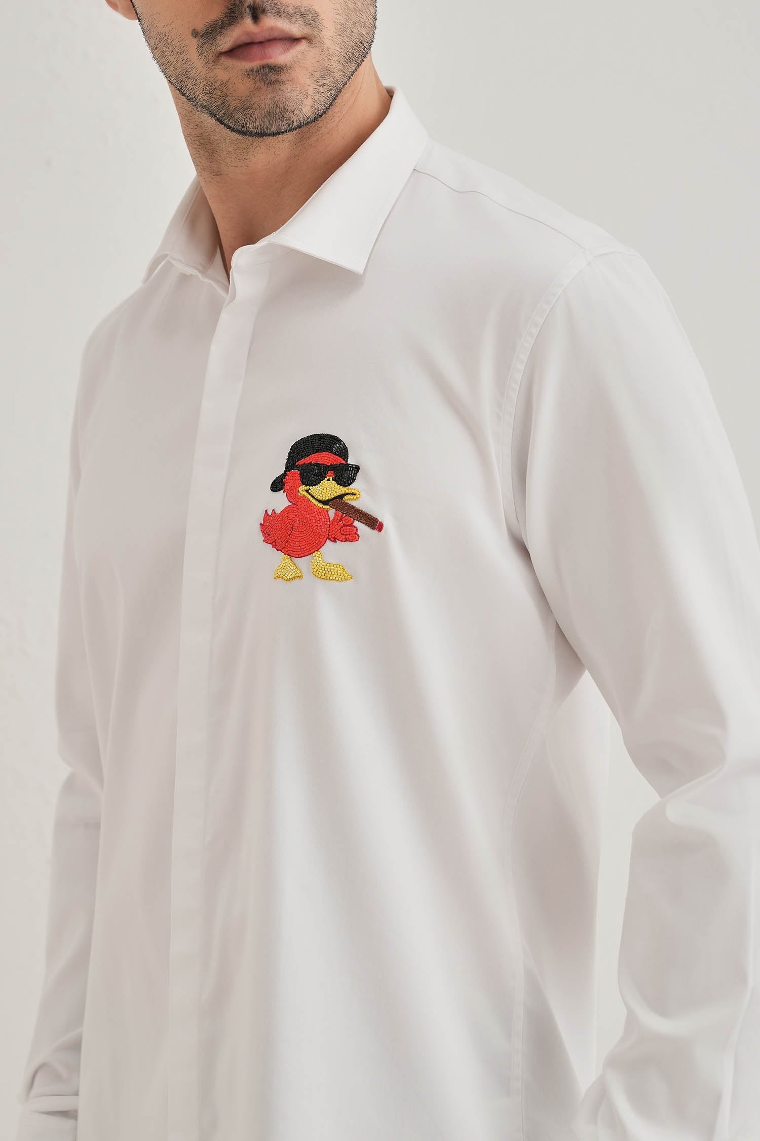Quackery- Hand Embroidered Designer Shirt - White