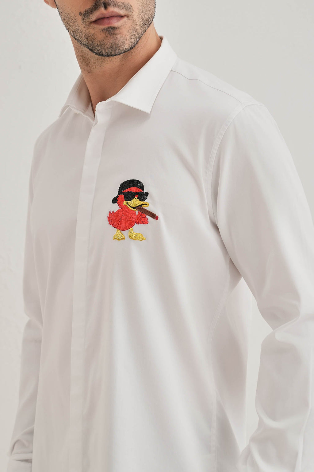 Quackery- Hand Embroidered Designer Shirt - White