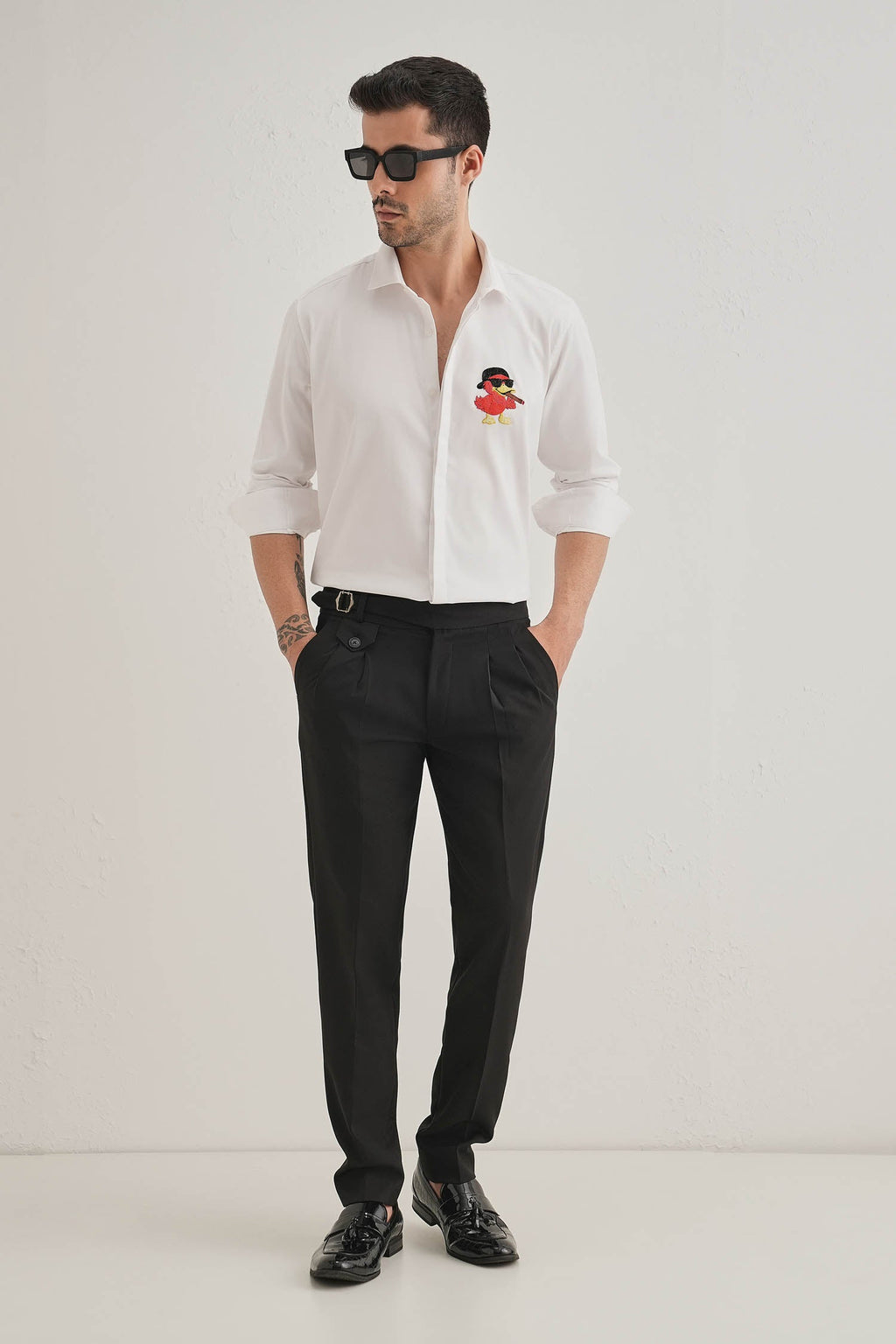 Quackery- Hand Embroidered Designer Shirt - White