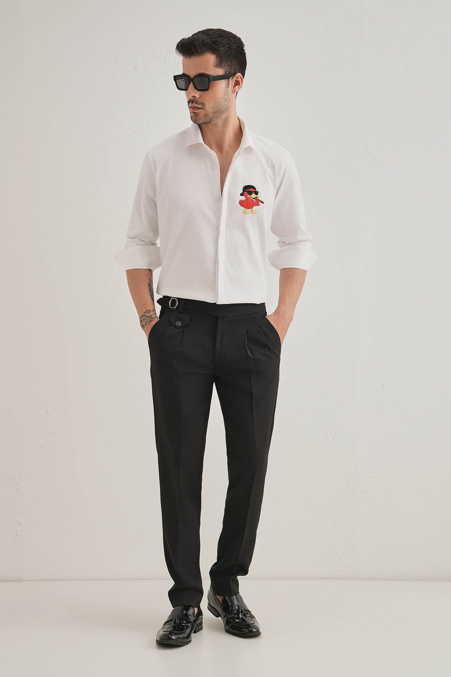 Quackery- Hand Embroidered Designer Shirt - White