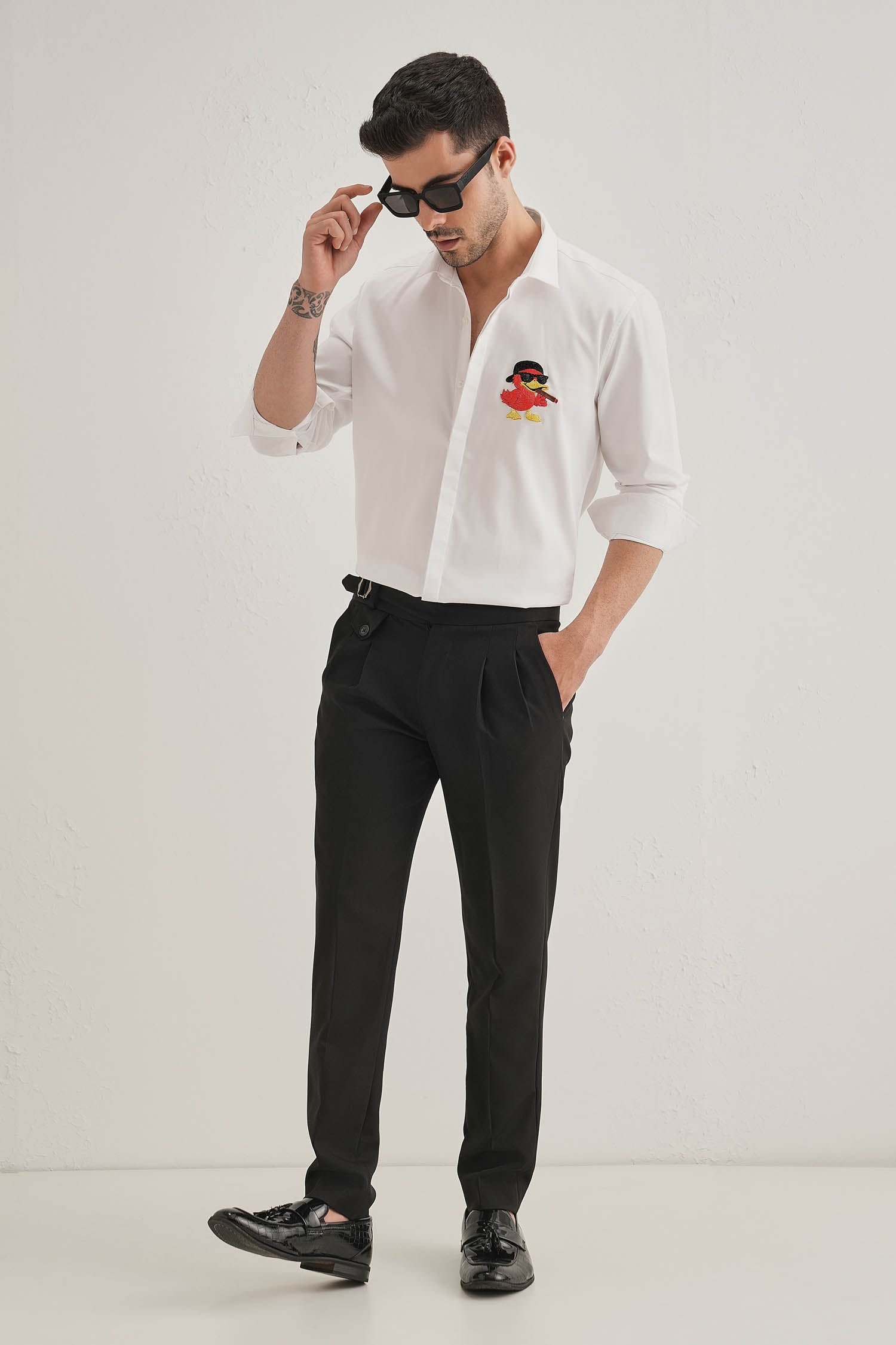 Quackery- Hand Embroidered Designer Shirt - White