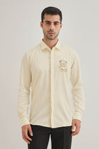 Bear-y-rich - Hand Embroidered Designer Shirt - Ivory