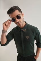 Skeeter(Dragon Fly) Hand Embroidered Designer Shirt - Bottle Green