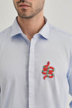 Serpent(Snake)- Hand Embroidered Designer Shirt - Powder Blue