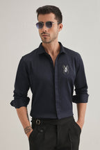 Daddy Long Legs(Spider) Hand Embroidered Designer Shirt - Navy