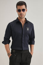 Daddy Long Legs(Spider) Hand Embroidered Designer Shirt - Navy