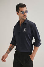 Daddy Long Legs(Spider) Hand Embroidered Designer Shirt - Navy