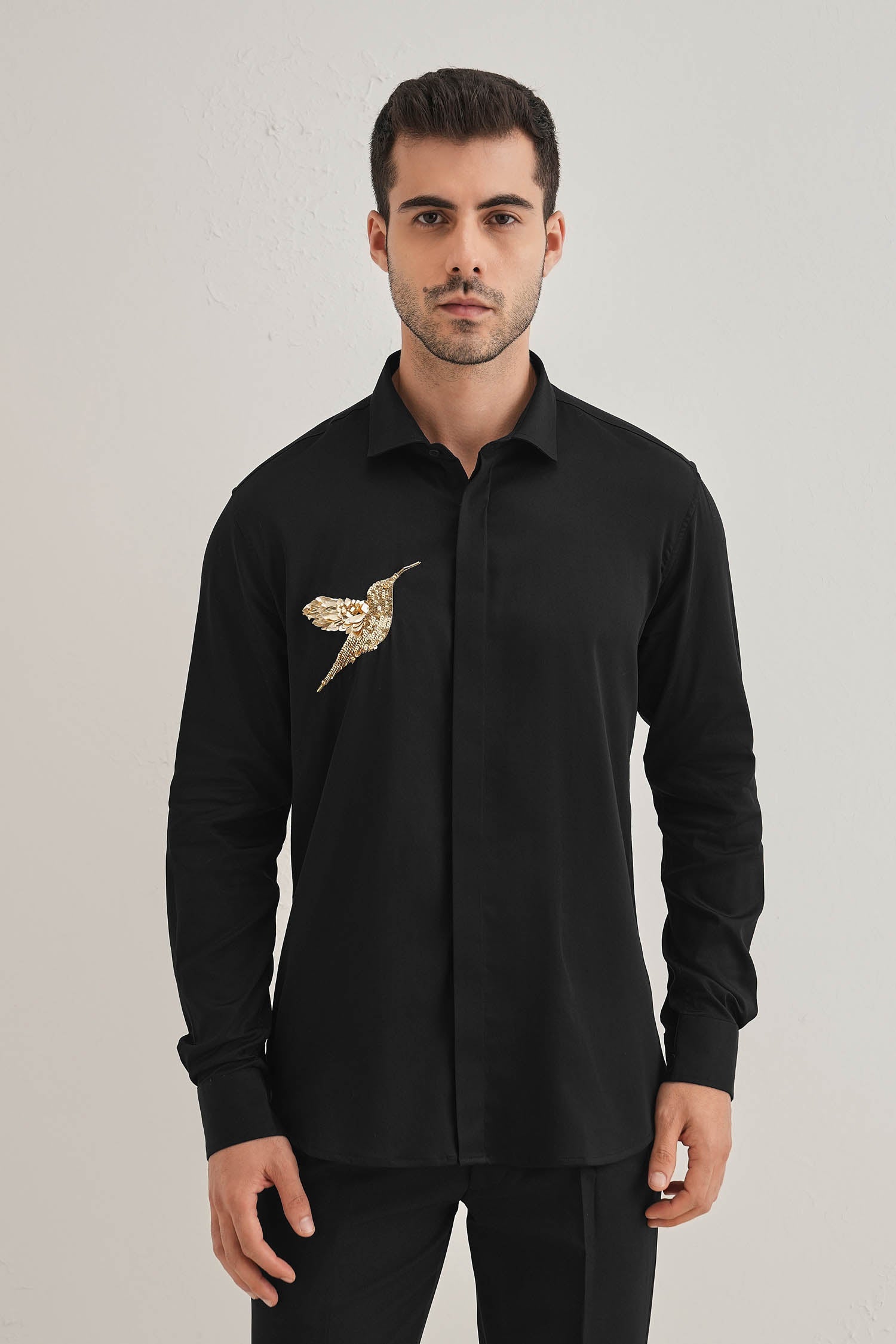 Birdie(Bird)- Hand Embroidered Designer Shirt - Black