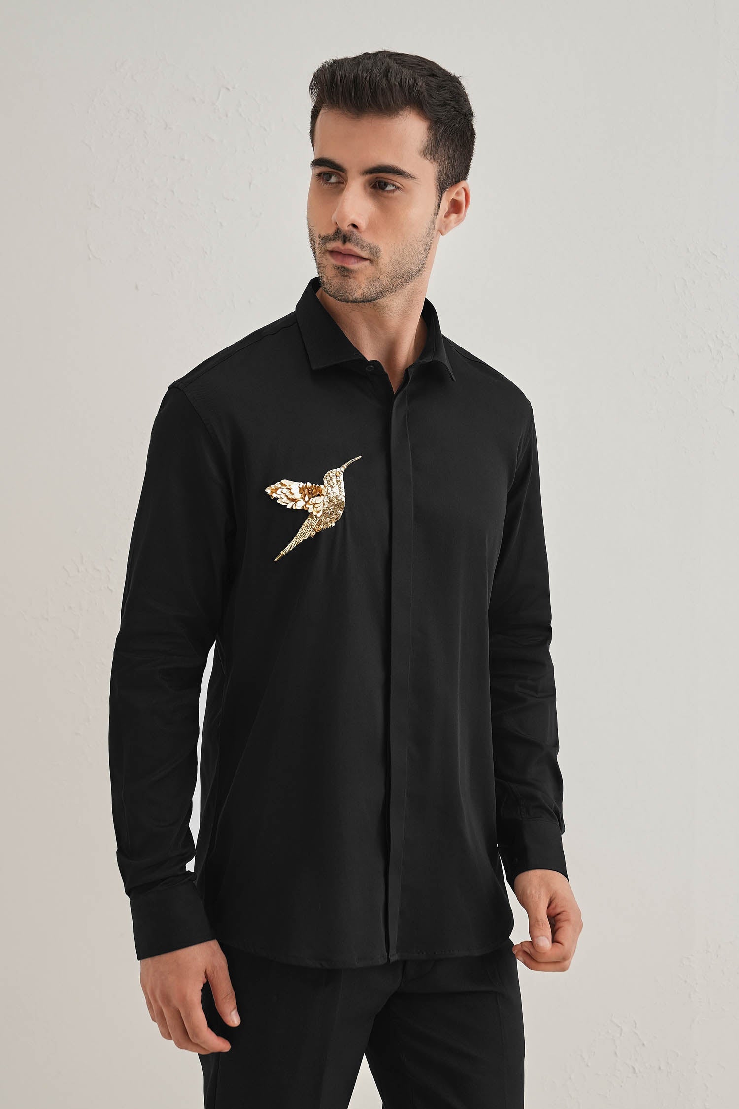 Birdie(Bird)- Hand Embroidered Designer Shirt - Black